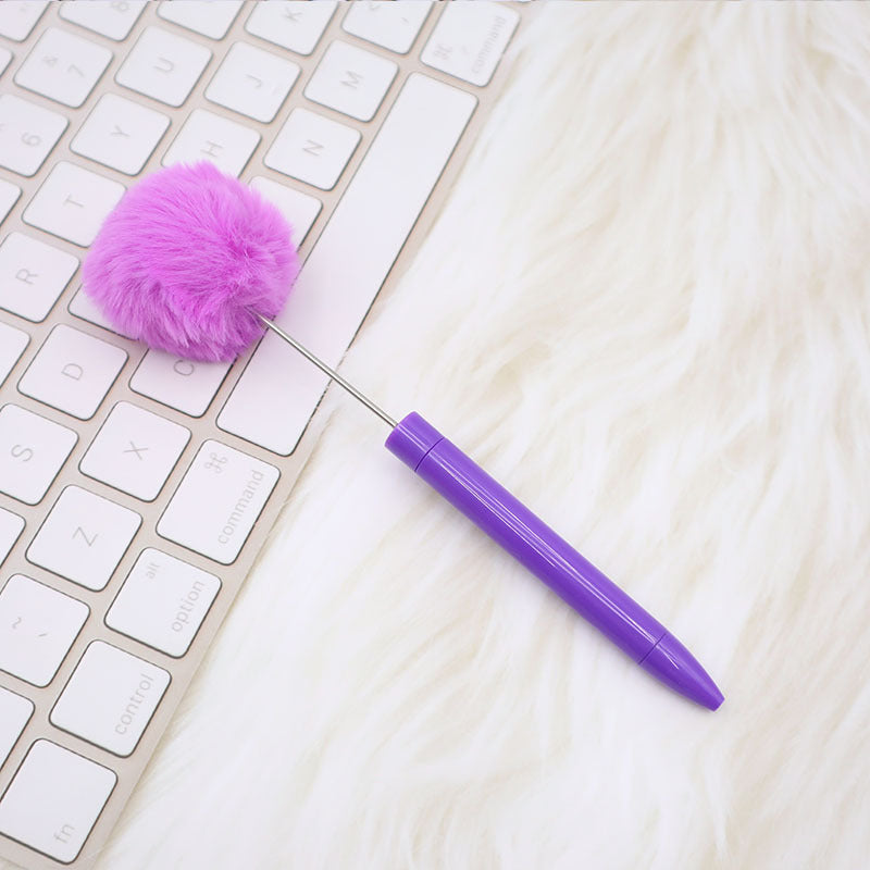 Wholesale New Style Fluffy Ball Beaded Pen Creative DIY Handmade Plastic Fluffy Ball Beaded Ballpoint Pen High Color Value Fluffy Pen Can be Wraped